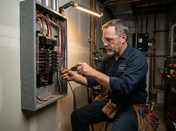 Hawking Electrical team member inspecting a residential electrical panel