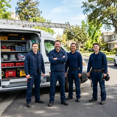 Hawking Electrical team in front of their service vehicle